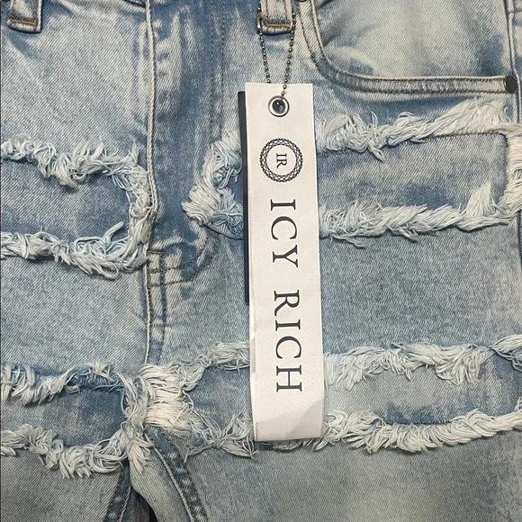 Men's ICY RICH Size 32 Light Blue Distressed Stacked Skinny Jeans - Picture 3 of 9